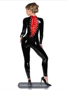 Red Lividex V-Neck Satine Catsuit Front Zip and Lace-Up Back 3XL